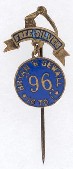 BRYAN & SEWALL "16 TO 1" & "FREE SILVER" ENAMEL STICKPIN.