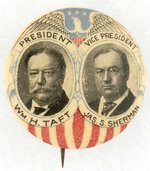 TAFT & SHERMAN EAGLE & FLAG COLORFUL DESIGN JUGATE BUTTON.