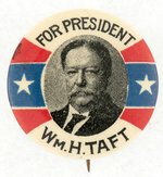 "FOR PRESIDENT WM. H, TAFT" COLORFUL STARS & STRIPES 1912 BUTTON.