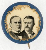 MCKINLEY & ROOSEVELT BLUE & GOLD FILIGREE JUGATE BUTTON.