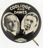 "COOLIDGE AND DAWES" REAL PHOTO JUGATE BUTTON.