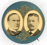 LARGE MCKINLEY & ROOSEVELT GOLD & BLUE FILIGREE JUGATE BUTTON.