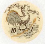 "BRYAN AND SEWALL 16 TO 1" ROOSTER CARTOON 1896 BUTTON.