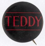 RED & BLACK "TEDDY" ROOSEVELT 1912 NAME BUTTON.