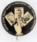 ROOSEVELT, FAIRBANKS, CASSEL TRIGATE COATTAIL PLAYING CARD BUTTON.