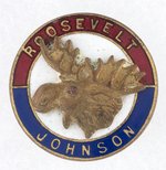 COLORFUL ROOSEVELT & JOHNSON BULLMOOSE 1912 ENAMEL STUD.