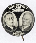 "ROOSEVELT AND GARNER" 1932 REAL PHOTO JUGATE BUTTON.