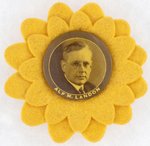 YELLOWTONE "ALF M. LANDON" PORTRAIT BUTTON ON FELT SUNFLOWER.