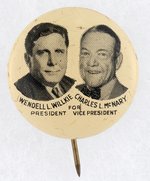 WILLKIE & MCNARY LITHO JUGATE BUTTON.