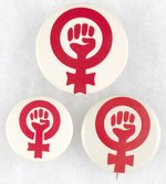 TRIO OF RED & WHITE WOMEN'S LIBERATION SYMBOL BUTTONS.