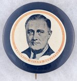 COLORFUL FRANKLIN DELANO ROOSEVELT PORTRAIT BUTTON.