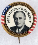 "PRES. FRANKLIN D. ROOSEVELT" STARS & STRIPES PORTRAIT BUTTON.