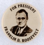 "FOR PRESIDENT FRANKLIN D. ROOSEVELT" BROWNTONE PORTRAIT BUTTON.