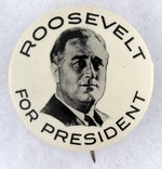 "ROOSEVELT FOR PRESIDENT" HIGH CONTRAST PORTRAIT BUTTON.