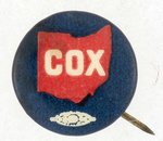 "COX" OHIO RED AND BLUE NAME BUTTON.