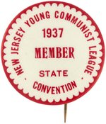 NEW JERSEY YOUNG COMMUNIST MEMBER 1937 STATE CONVENTION BUTTON.
