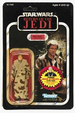 STAR WARS: RETURN OF THE JEDI (1984) - HAN SOLO (IN TRENCH COAT) 77 BACK-B CARDED ACTION FIGURE.