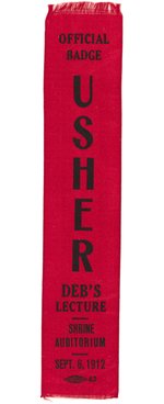 DEBS LECTURE 1912 SINGLE DAY EVENT SOCIALIST PARTY RIBBON.