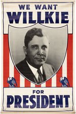 WILLKIE FOR PRESIDENT COLORFUL SHIELD MOTIF 1940 PORTRAIT BANNER.