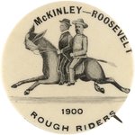 McKINLEY & ROOSEVELT RIDING BRYAN FACED HORSE RARE 1900 BUTTON HAKE #3159.