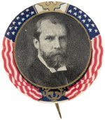 HUGHES SCARCE AMERICAN FLAG BORDER PORTRAIT BUTTON.