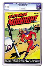 CAPTAIN MIDNIGHT #36 JANUARY 1946 CGC 9.0 CREAM TO OFF-WHITE PAGES WITH FILE COPY STAMP.