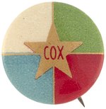 COX GOLDEN STAR RARE 1920 CAMPAIGN BUTTON HAKE #56.