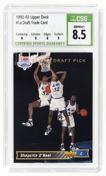 1992-93 UPPER DECK #1A SHAQUILLE O'NEAL DRAFT TRADE ROOKIE CARD CSG 8.5 NM/MINT+.