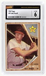 1962 TOPPS #99 JOHN "BOOG" POWELL ROOKIE CARD CSG 6 EX/NM.