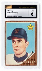 1962 TOPPS #199 GAYLORD PERRY (HOF) CSG 6 EX/NM.