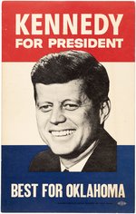 KENNEDY FOR PRESIDENT BEST FOR OKLAHOMA 1960 CARDBOARD POSTER.