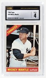 1966 TOPPS #50 MICKEY MANTLE (HOF) CSG 4 VG/EX.