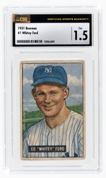 1951 BOWMAN #1 WHITEY FORD (HOF) ROOKIE CARD CSG 1.5 FAIR.