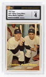 1957 TOPPS #407 YANKEES' POWER HITTERS MANTLE/BERRA (HOF) CSG 4 VG/EX.