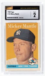 1958 TOPPS #150 MICKEY MANTLE (HOF) CSG 2 GOOD.