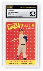 1958 TOPPS #487 MICKEY MANTLE '58 ALL STAR (HOF) CSG 5.5 EXC+.