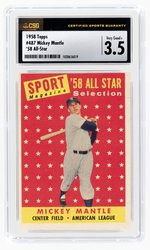 1958 TOPPS #487 MICKEY MANTLE '58 ALL STAR (HOF) CSG 3.5 VG+.