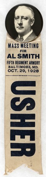 SMITH MASS MEETING BALTIMORE, MARYLAND SCARCE USHER RIBBON BADGE.