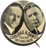 COOLIDGE AND DAWES FOR THE NATIONS CAUSE RARE 1924 JUGATE BUTTON HAKE #2001.