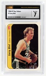 1986-87 FLEER STICKERS #2 LARRY BIRD (HOF) CSG 7 NM.