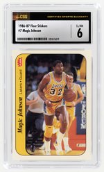 1986-87 FLEER STICKERS #7 MAGIC JOHNSON (HOF) CSG 6 EX/NM.