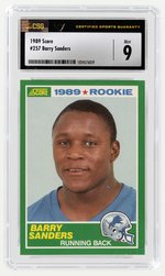 1989 SCORE #257 BARRY SANDERS (HOF) ROOKIE CARD CSG 9 MINT.