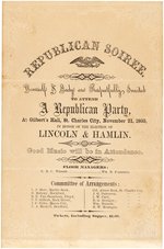 LINCOLN & HAMLIN 1860 ST. CHARLES CITY, MISSOURI REPUBLICAN SOIREE INVITE.