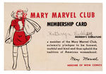 "MARY MARVEL CLUB" RARE MEMBERSHIP CARD.