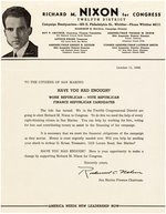 NIXON FOR CONGRESS RARE EARLY CAREER 1946 CAMPAIGN LETTER.