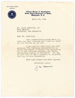 J. EDGAR HOOVER 1941 TYPED LETTER SIGNED AS FBI DIRECTOR.