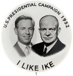 IKE & SUPPORTER 1952 I LIKE IKE NOVELTY CAMPAIGN BUTTON.