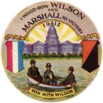 I WOOD-ROW WILSON AND MARSHALL TO VICTORY RARE 1912 BUTTON HAKE #3081.