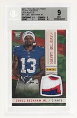 2014 PANINI BLACK FRIDAY HAPPY HOLIDAYS CRACKED ICE #4 ODELL BECKHAM JR. SANTA HAT RELIC ROOKIE CARD BECKETT 9 MINT.