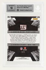 2012 CROWN ROYALE LEGENDARY SILHOUETTE MATERIAL AUTOS PRIME #29 LAWRENCE TAYLOR (HOF) 6/9 BECKETT 9 MINT.